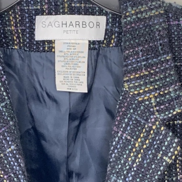 Sag Harbor Petite Womens Size 8P Blue Rainbow Speckled Snap Blazer Jacket - Picture 5 of 9